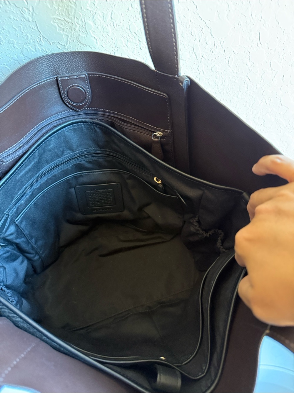 Coach Large Tote Bag Insert In Canvas and Leather In Black C4812 - Picture 5 of 10